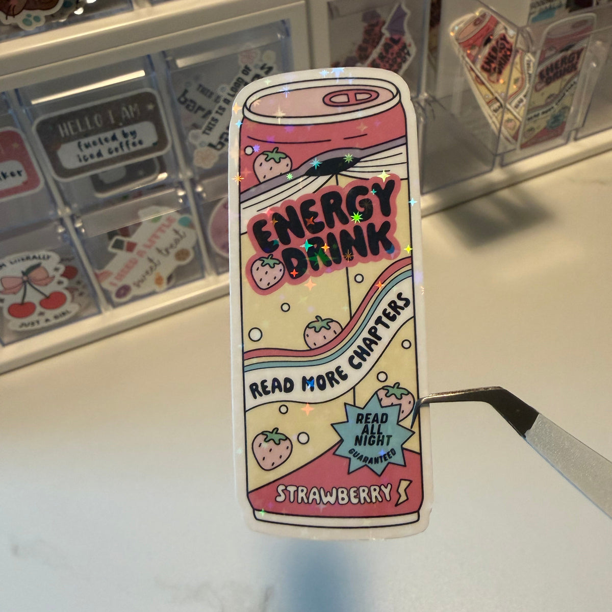 Bookish Energy Drink Holographic Sticker
