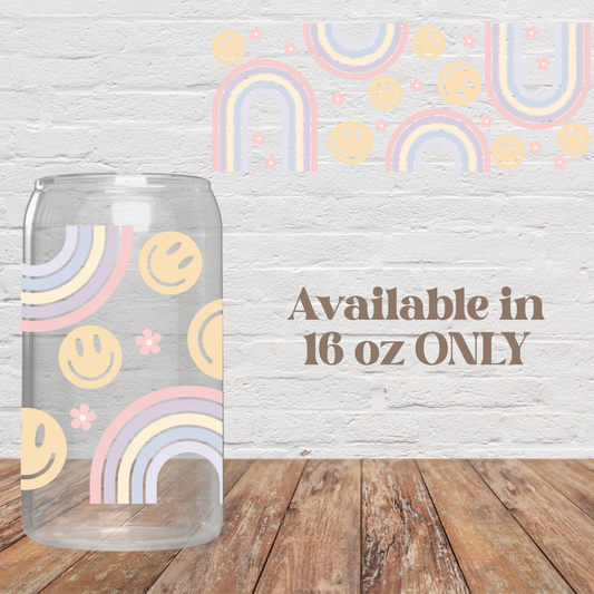 Rainbows & Smilies Glass Cup